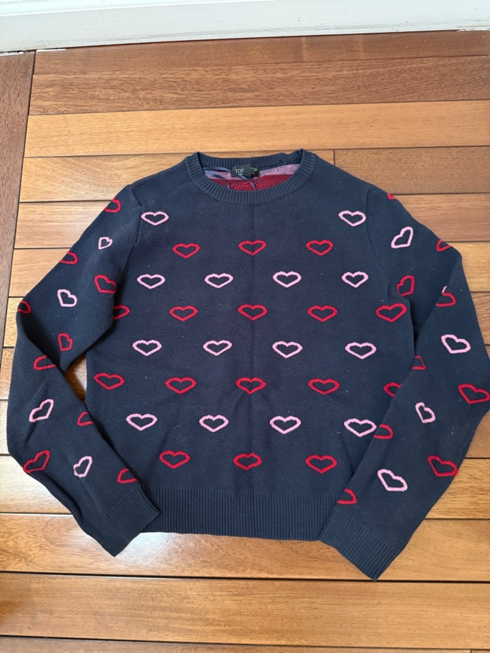 Topshop Hearts Knit Sweater Navy US2/EU34/UK6